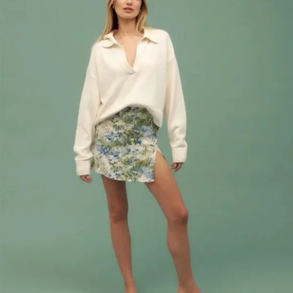 Reformation Margot Floral Green and Blue Skirt SIZE 0